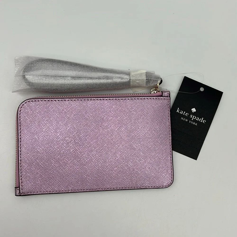 Kate Spade Lucy Metallic Small L-zip Wristlet Quartz Pink